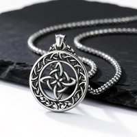 Vintage Celtic Knot Necklace for Men Boys,Stainless Steel Round Pendant Necklace,Punk Amulet Jewelry Gift