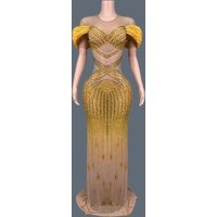 Formal Floor-length Dress Women Sparkly Crystals Pearls Evening Gown Birthday Celebrate Party Photo Shoot Wear Luxury Yinxing