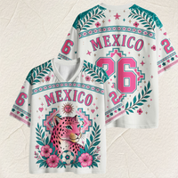 Children and Adults Mexican Pink Panther 3D Printed Mesh Jersey Style T-shirt, Contrasting Breathable Ethnic Style Top