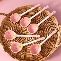 Ceramic soup spoon - Cute strawberry-shaped long-handled porcelain spoon - Reusable tableware