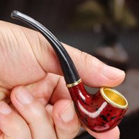 Vintage Imitation Wood Resin Tobacco Pipe Detachable Bent Copper Pot Portable Classic Smoking Pipe Accessories