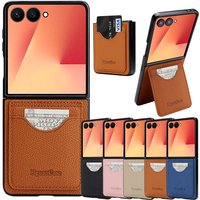 Anti-Fall Leather Case Cards Bag Kickstand Wallet Case For Samsung Galaxy Z Flip 7 Fe 6 5 4 3 Flip7 Flip6 Flip5 Phone Cover