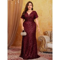 UNITHORSE Plus Size V-Neck Elegant Glittering Sequin Luminous Dress, High-End Feel, Party Dress, Wedding Guest Dress