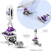 Original 925 Sterling Silver Bead Charm Purple Broom Witch Pendant Fit Original Bracelet Necklace For Women DIY Jewelry Gift