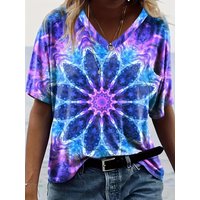 2026 Summer Fashion Rainbow Meteor T-shirt Shaped Adult 3D Retro T-shirt V-neck Children's Outdoor Vacation Beach T-shirt