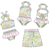 Wholesale Floral Swimmies Kids Strappy Ruffle Swimsuit Set One-Piece Swimsuit Boys Swim Trunks Boutique Children's Swimsuits
