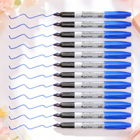 12pcs Blue Permanent Markers Bulk Fast Drying Smooth Waterproof Long Lasting for Glass Tile Cloth Office Stationery Gray Barrel