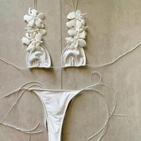 White Flower Bikini Mirco Swimsuit Women Sexy Swimwear Female Bandeau Biquini Push Up Bathingsuit Brazilian Swim Suits Beachwear