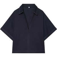 Women's Blend Shirt with Contrast New 2026 Spring Summer Jonnhy Collar V Neck Short Turn-Up Sleeve Solid Women Shirts & Blouses