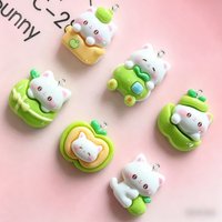 10Pcs Cute Green Apple Cat Resin Charms, Kawaii Flat Back Pendants for DIY Earrings, Bracelets, Hair Clips & Jewelry Making Supp