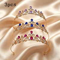 3pcs Gold Plated Tiara Crown Multicolor Rhinestone Princess Headpieces Elegant Tiaras Girls Women Wedding Prom Birthday Party