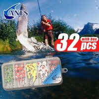 ANFS 32pcs Lead Head Fishing Jig Hooks Set Assorted size, Freshwater Saltwater Fishing Jig Hooks For Bass Crappie Trout Panfish
