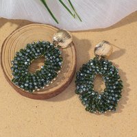 Bohemain Vintage Oval Crystal Beaded Drop Earrings for Women Handmade Multicolor Big Statement Earring Summer Party Jewelry Gift