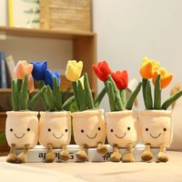 Lifelike Tulip Plant Plush Soft Stuffed Toy Potted Flower Home Living Room Decor Girls Gift Realistic Bookshelf Decoration