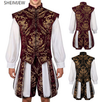 Medieval England King Renaissance Mens Elizabeth Prince Tudor Henry Cosplay Luxury Embroidered Vest Pumpkin Pants Suit Halloween