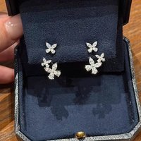 Korean Japanese Simple Sparkling Zircon Women's One Style Multi-Wear High-End Sensation Earrings Luxury Trend Small...