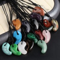 Natural Stone Comma Shape Pendant Necklace for Men Amulet Amethyst Tiger Eye Crystal Pendants Jewelry Women Necklaces Accessory