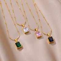 Square Zircon Necklace for Women Stainless Steel Gold Plated Necklaces 2023 New In Trend Crystal Wedding Jewelry Free Shipping