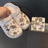 8pcs Golden Ocean Marine Style Shell Shoe Charms Removable ABS Resin Rhinestone Conch & Starfish Decorations Party Gifts