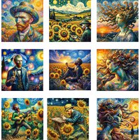 Art Oil Painting Stickers Iron On Van Gogh Sunflower Appliques for Clothing Thermoadhesive Patches On Jacket Transfer Sticker
