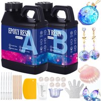1:1 Mix Epoxy Resin Kit Crystal Clear, No-Yellowing No-Bubble Resina Casting Kit & Coating for DIY Jewelry Making Art Resina