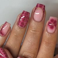 24pcs French Tip Press On Nails, flowers and Gold powder design, Fit Perfectly design acrylic fake nails set, contain 1pcs Jelly