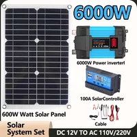12V to 110V/220V Solar Power System 600W Solar Panel with 6000W Inverter for Home Outdoor RV Camping Mobile Phone Charging