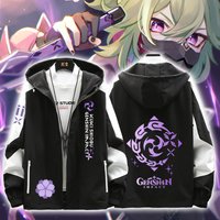 Genshin Impact Kuki Shinobu Long Sleeve Coat Jacket Unisex Hoodie Zipper Fashion Cool Hooded Sweatshirt Top Cosplay Costume Gift