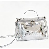 Multi-pocket Cow Leather Handbag Women Shiny Crinkled Top Handle Bag 2026 Casual Daily Crossbody Shoulder Purse