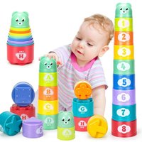 9PCS Stacking Cups Early Education Puzzle Stackable Rainbow Tower with Numbers Letters Shapes Fold Cup Child Stack Game