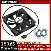GDSTIME 120mm Fan 24V PC Case Fan 120MM*25MM Dual Ball Cooling Fan 12CM GPU Cooler 12V Computer Cabinet Fan 5V USB Laptop Fan