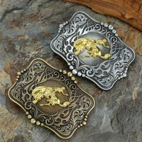 Single Cowboy Gold Stallion Belt Buckle, Retro Antique Pattern Western Cowboy Replacement Belt Buckle Without Belt Strap