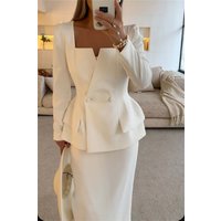 Elegant 2 Piece Sets Women Outfit Spring Clothing Women Square Collar Blazer Top Long Skirts Suit OL Style Two Pieces Dress Sets