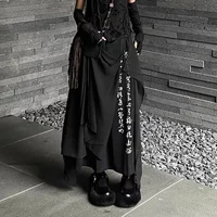 Gothic Dark Irregular Wide-Leg Pants Calligraphy Print Culottes Autumn Streetwear Versatile Hakama Trend Samurai Pants Unisex