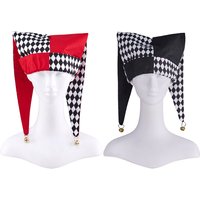 Jester Costume Hat Women Harlequin Jester Halloween Party Fancy Chessboard Lattice Jester Cap With Gold Bells Headpiece