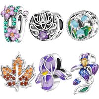 Orstarry S925 Sterling Silver Charm Lily of the Valley, Purple Irises Flower Bead Fit Bracelet Necklace DIY Jewelry Making Gift