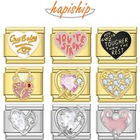 Hapiship Love Heart Italian Charm Links for Bracelet, Titanium Steel Gold Plated DIY Jewelry, Ideal Gift for Couple & BFF