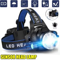 Ultra-bright Sensor Industrial Headlamp Portable LED Headlight Zoomable Waterproof Camping Light Powered By 2x18650 Batteries