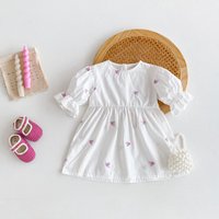 Girls' summer dress 2026 new style, fashionable puffed sleeve dress, extremely beautiful and cute little dress