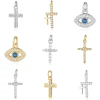 5pcs/Lot 2Colors Religious Evil Eye Copper Zircon DIY Jewelry Pendant Wholesale Cross Bear CZ Charms Necklace Earring Making