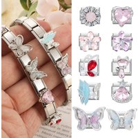 Fashion Zircon Colorful Flower Butterfly Heart Italian Charm Links Fit 9mm Stainless Steel Bracelet DIY Making Gifts Wholesale