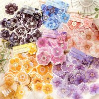 40pcs Gold Foil PET Flower Sticker Pack, Watercolor Floral Scrapbook Stickers, Aesthetic DIY Journal Decor Supplies for Collage