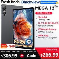 Blackview MEGA 12 Tablet 5G Dimensity 7200 CPU 12.2" 2.4K 120Hz Display IP69K Waterproof 50MP 10000mAh Pad PC