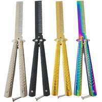 Foldable Butterfly Knife Style Comb Stainless Steel Training Practice Beard & Hair Styling Brush Salon Tool