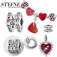 925 Sterling Silver Red Rose Heart Charm Beads Fit Original Bracelets Bag Keychain Charms Beads Pendant Diy Women Jewelry Gift