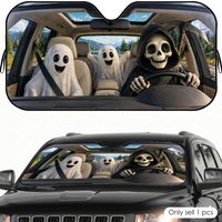 Funny Grim Reaper and Ghost Sun Visor Car Windshield Sunshade UV Protection Reflective Foldable Heat Insulation Cover