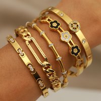 Stainless Steel Flower 18K PVD Plated Bamboo Bracelets for Women Fashion Brand Jewelry Classic Elegant Star Golden Bangle