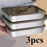3pc Stainless Steel Food Storage Containers Set - Leak-Proof Lids, Dishwasher Safe for Sandwich/Fruits/Home/Party