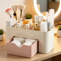 Multi-Compartment Desktop Storage Box with Drawer Plastic Desk Organizer for Office Stationery Makeup Brushes Space Saving