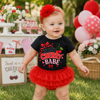 Baby Girl Sweet Cherry Babe Tutu Romper Set With Headband Cotton Short Sleeve Onesie Red Tulle Skirt 1st Birthday Outfit Infant